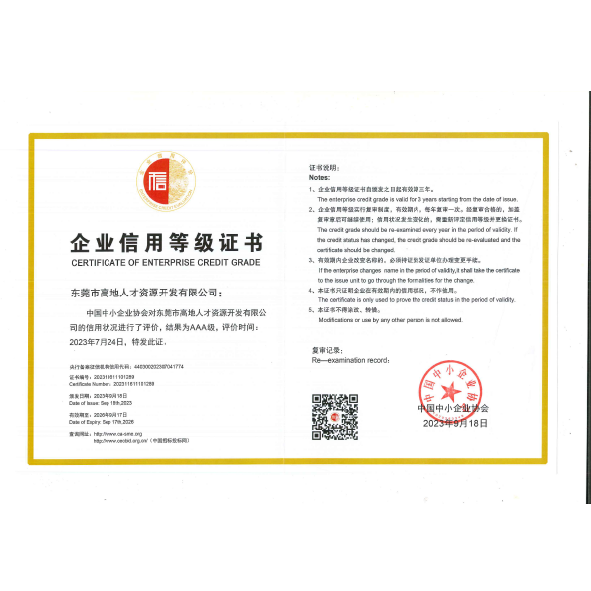 AAA级企业信用等级